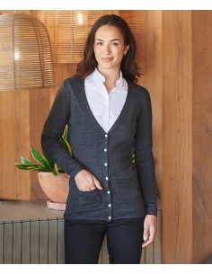 H-H723-Ladies Lightweight V-Neck Cardigan 2